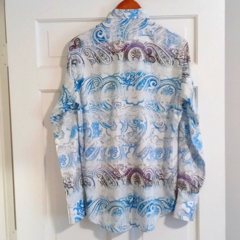 🌊Etro🌊 - Men's White/Blue/Purple Paisley L/S Button Down - Picture 2 of 11